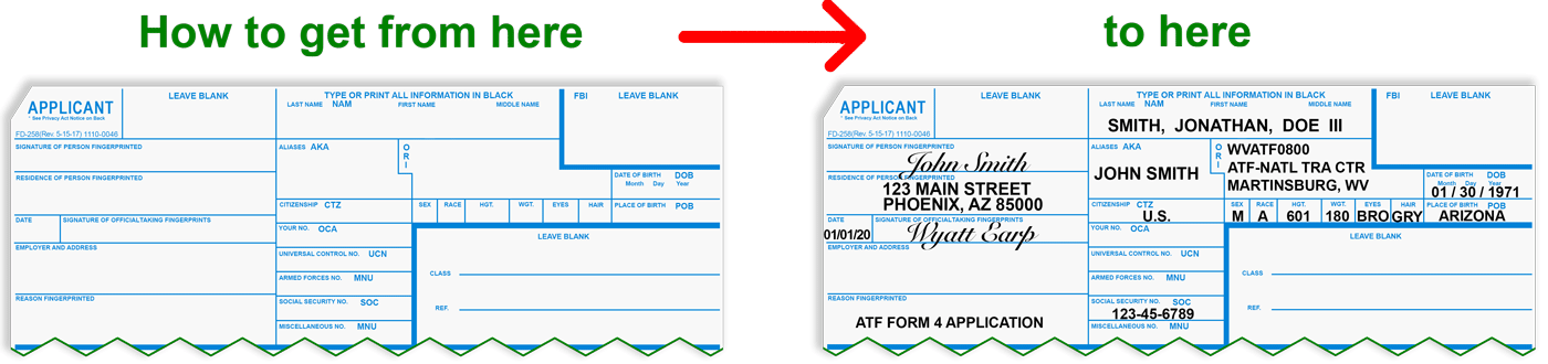 FD-258 Fingerprint Applicant Card for Background Check 